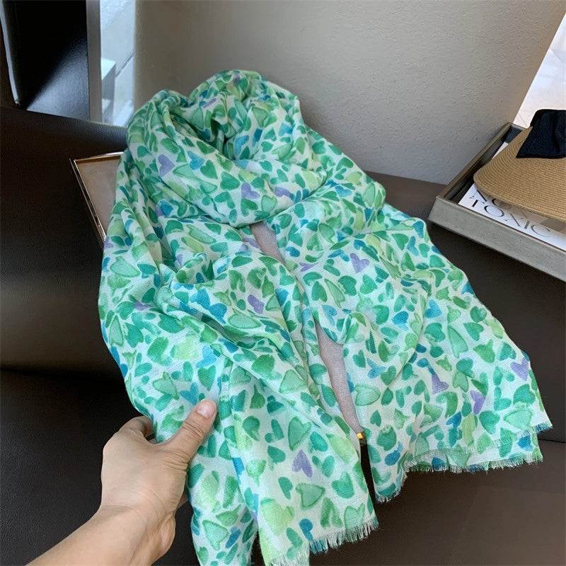 Women's Casual Cute Heart Shape Polyester Printing Shawl