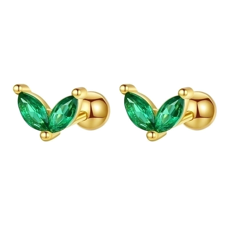 1 Pair Silver Zircon Leaf Ear Studs
