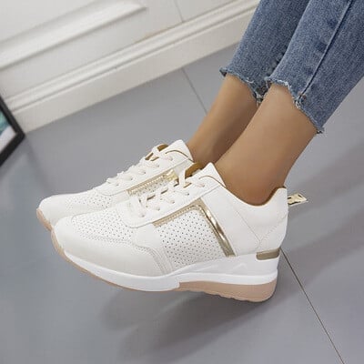 Casual Solid Colour Lace-up Wedge Sneakers