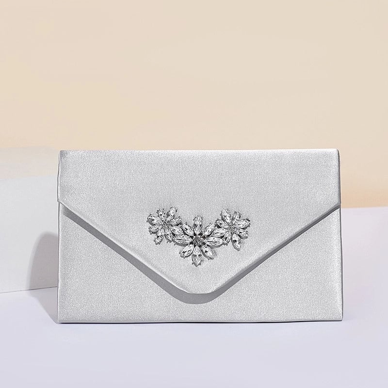 Black Silver Red Imitated Silk Solid Color Flower Square Evening Bags
