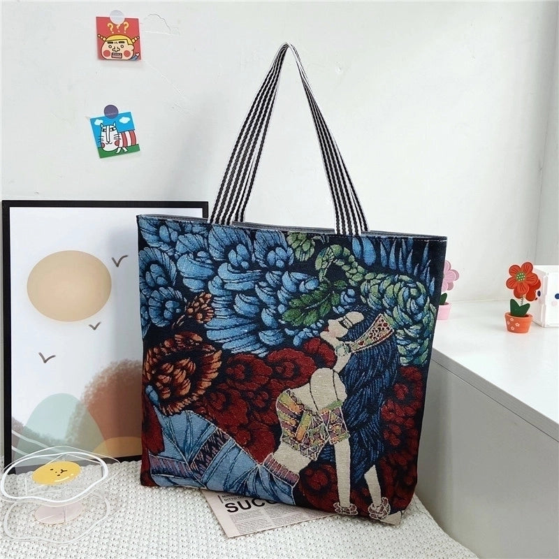 Unisex Vintage Style Portrait Plant Canvas Shopping Bags