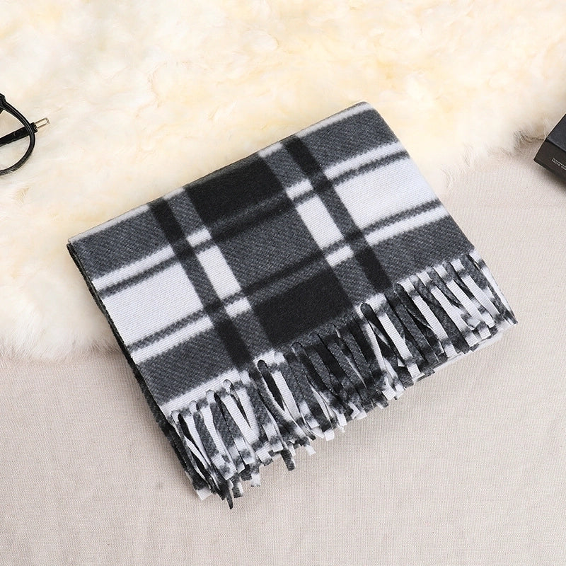 Women's Fashion Plaid Double-sided Velvet Tassel Winter Scarves