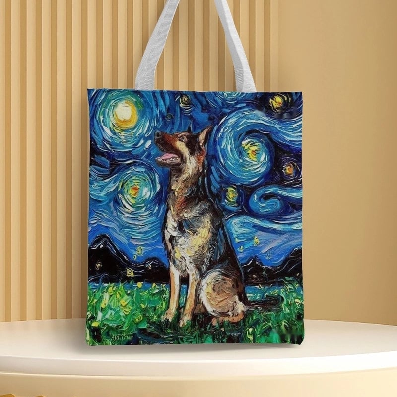Women's Medium Canvas Animal Basic Classic Style Square Open Canvas Bag