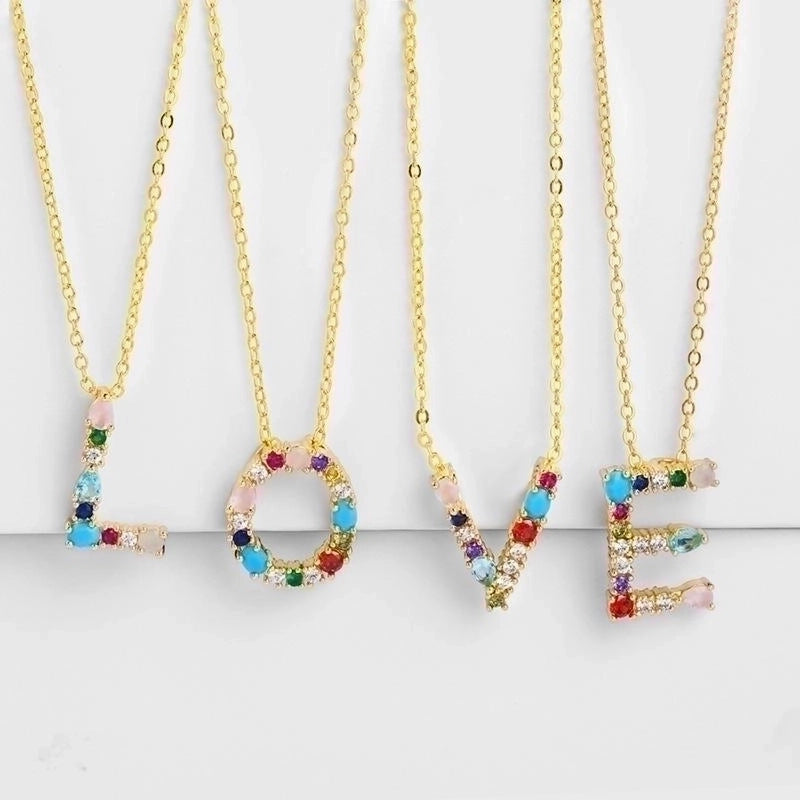 Copper Inlaid Zircon Letter Necklace