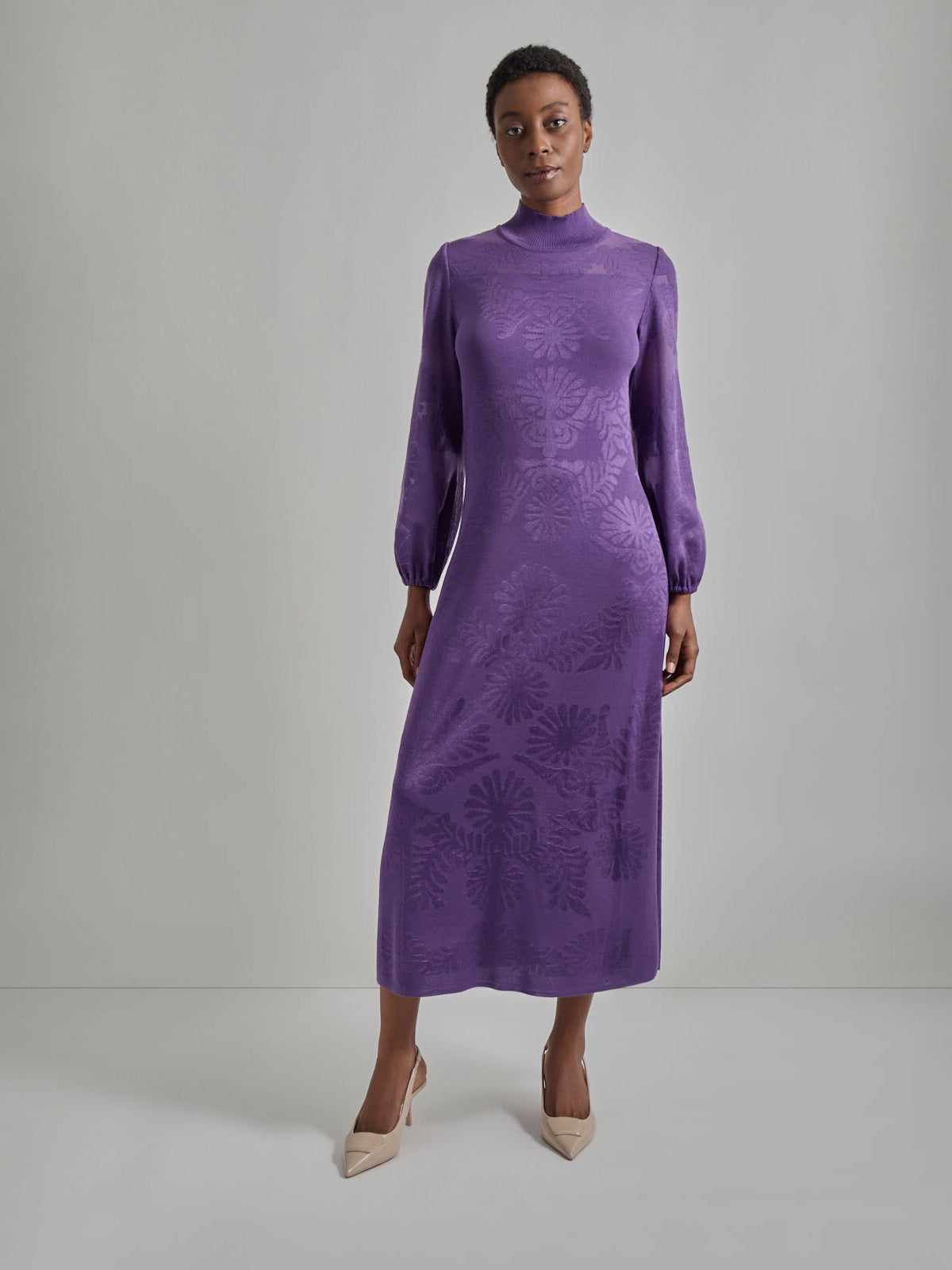 A-Line Jacquard Knit Midi Dress