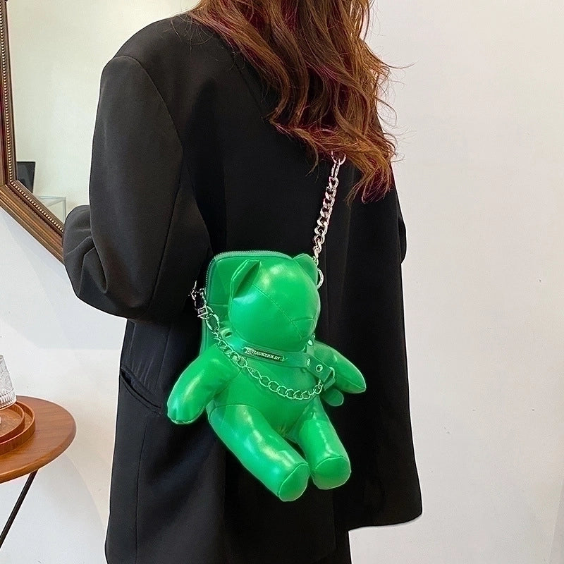Women's Pu Leather Animal Bear Streetwear Chain Zipper Crossbody Bag