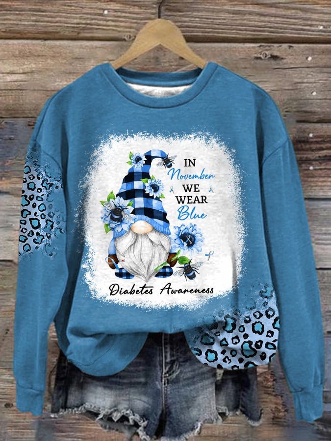 Retro Diabetes Awarenes In November We Wear Blue Gnome Sunflower Sweatshirt