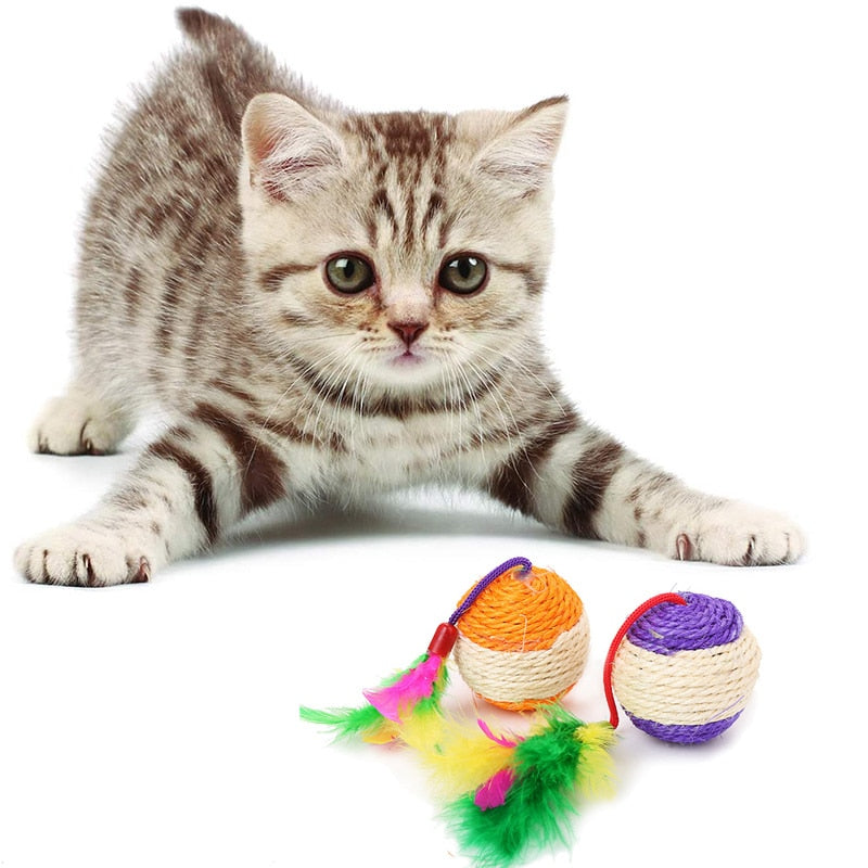 Soft feathers cat sisal toy ball