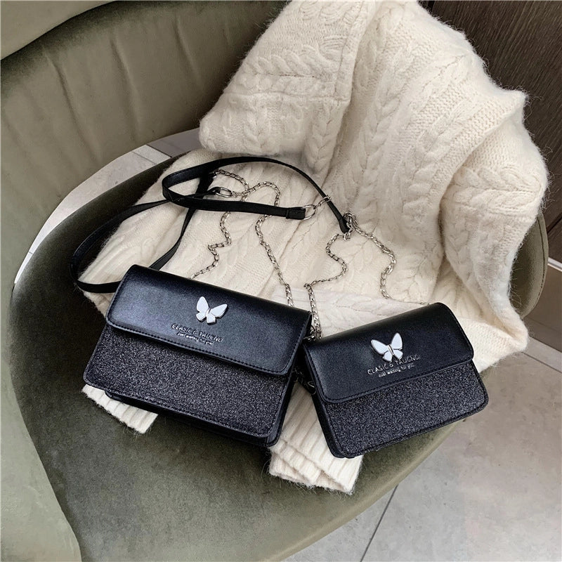 Women's Small Pu Leather Letter Butterfly Vintage Style Square Magnetic Buckle Crossbody Bag