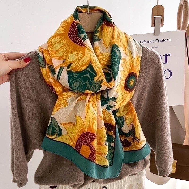 Women's Minimalist Flower Imitation Wool Printing Scarf