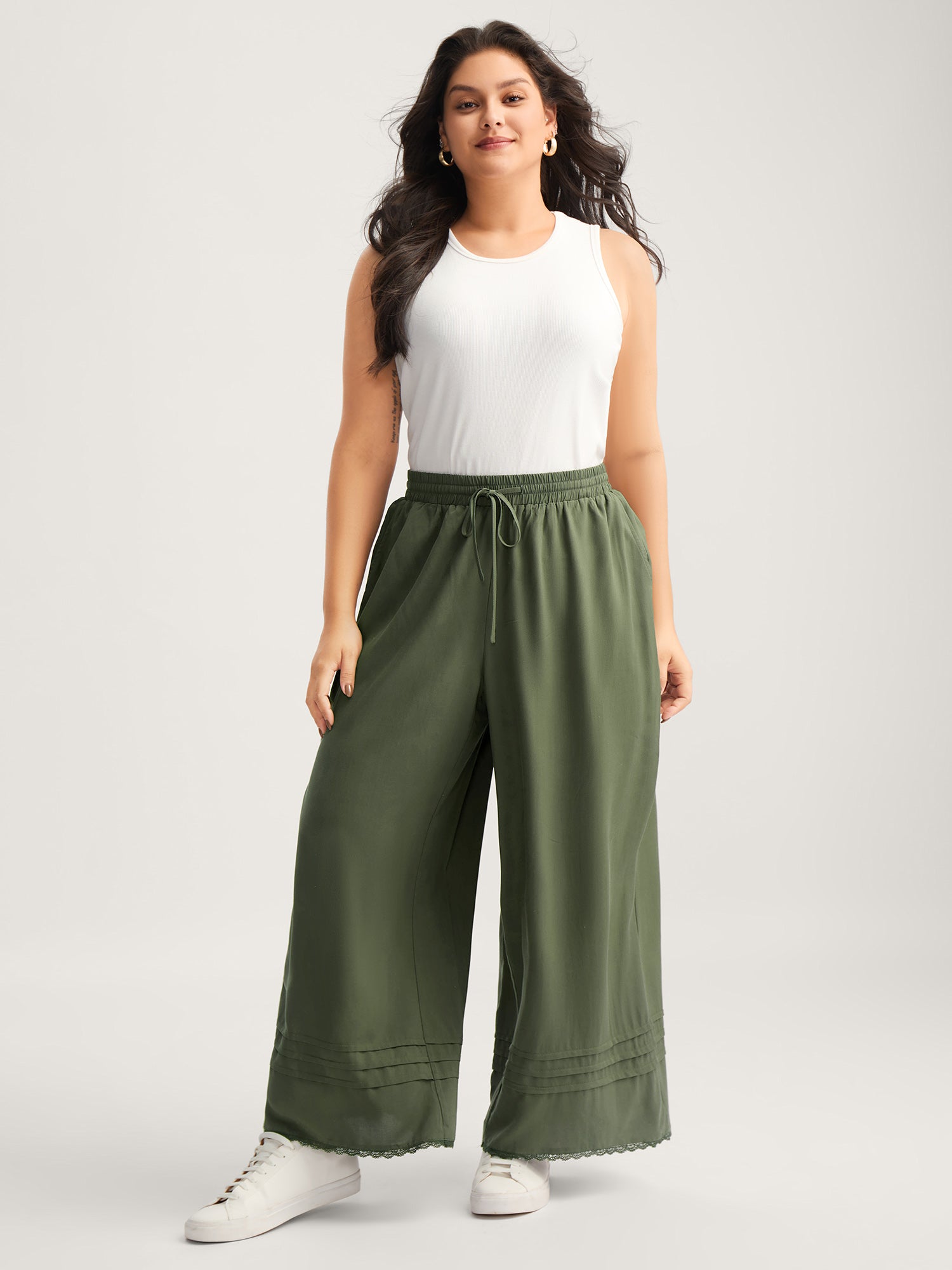Waist Drawstring Wide-Leg Pleated Pants