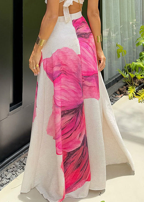 Stylish Pink Print Pockets High Waist Cotton Skirt Summer