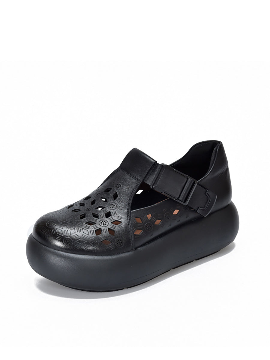 Women Casual Summer Genuine Leather Hollow Out Platform Shoes