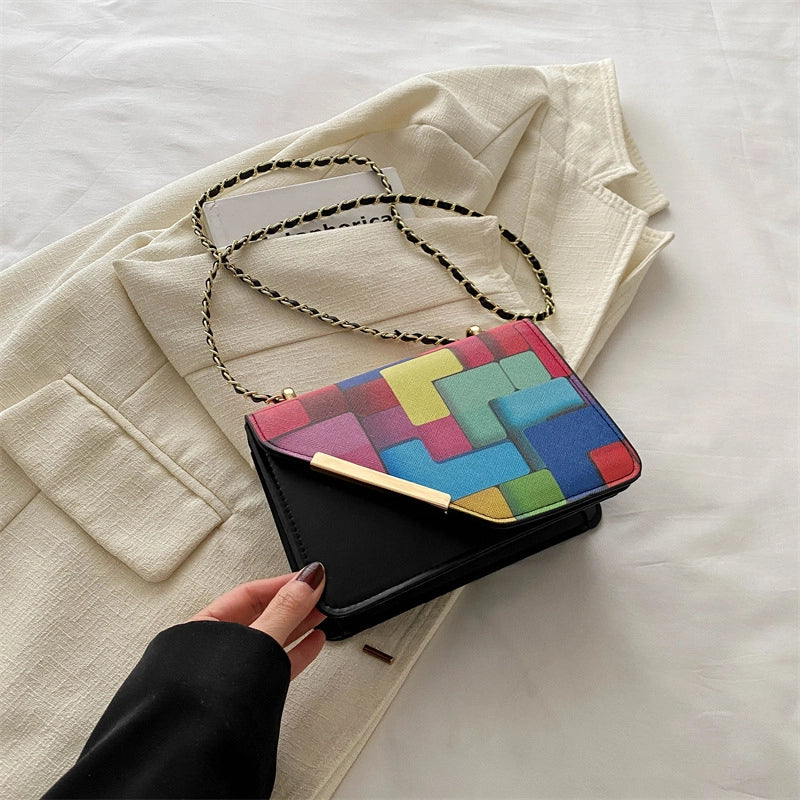 Women's Medium Pu Leather Color Block Streetwear Magnetic Buckle Crossbody Bag