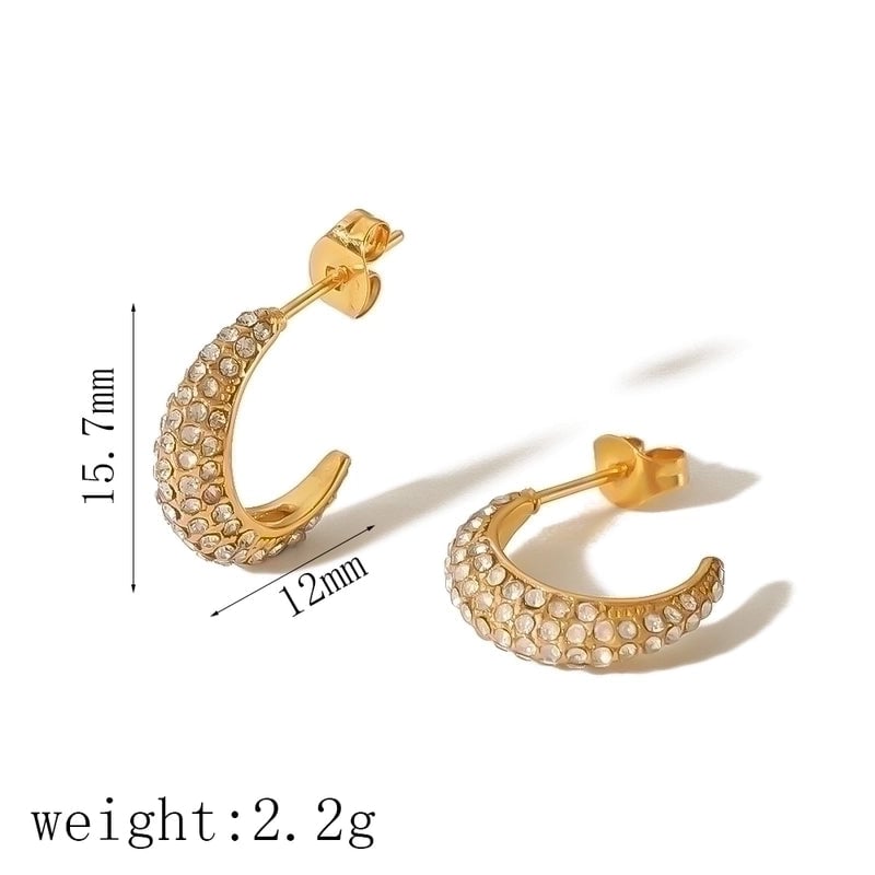 1 Pair Elegant Lady Geometric Inlay 304 Stainless Steel Zircon 18K Gold Plated Ear Studs