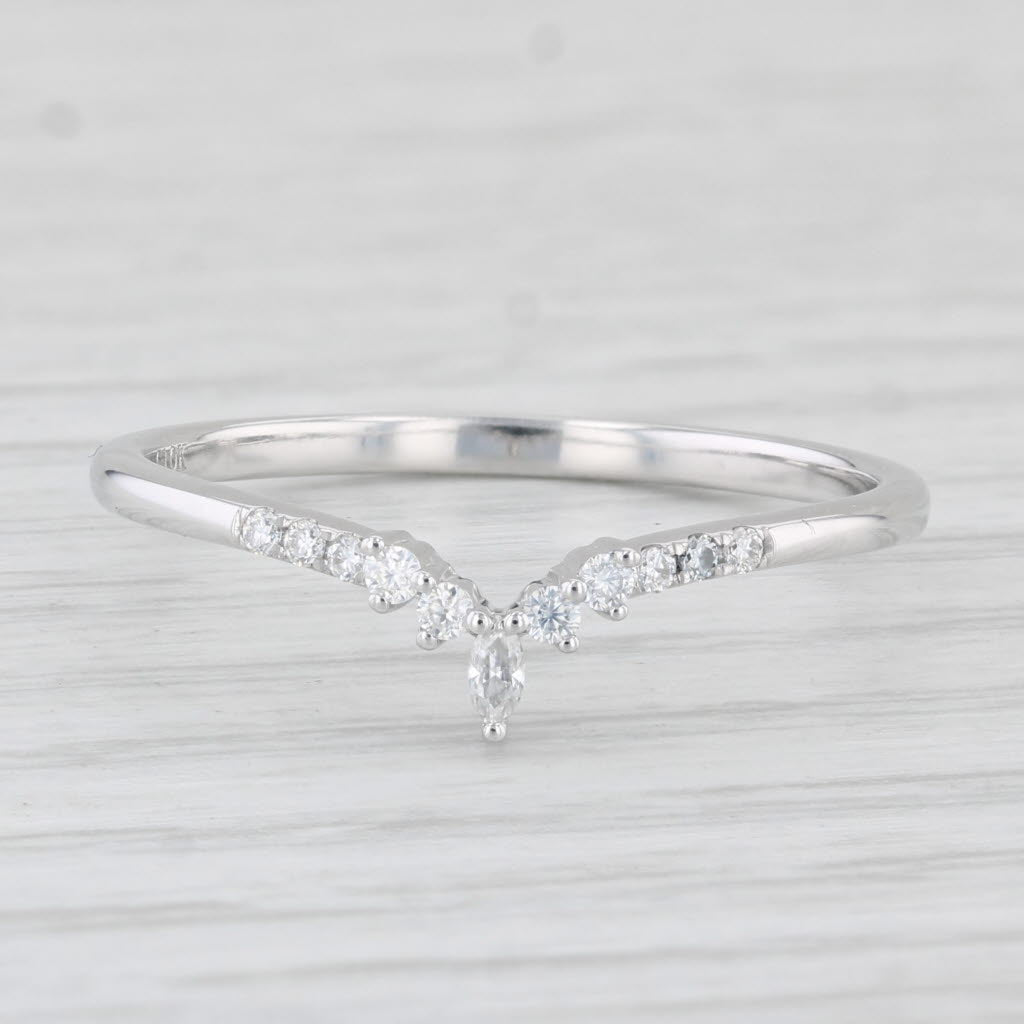 0.11ctw Moissanite Contoured V Wedding Band Ring 10k White Gold Stackable