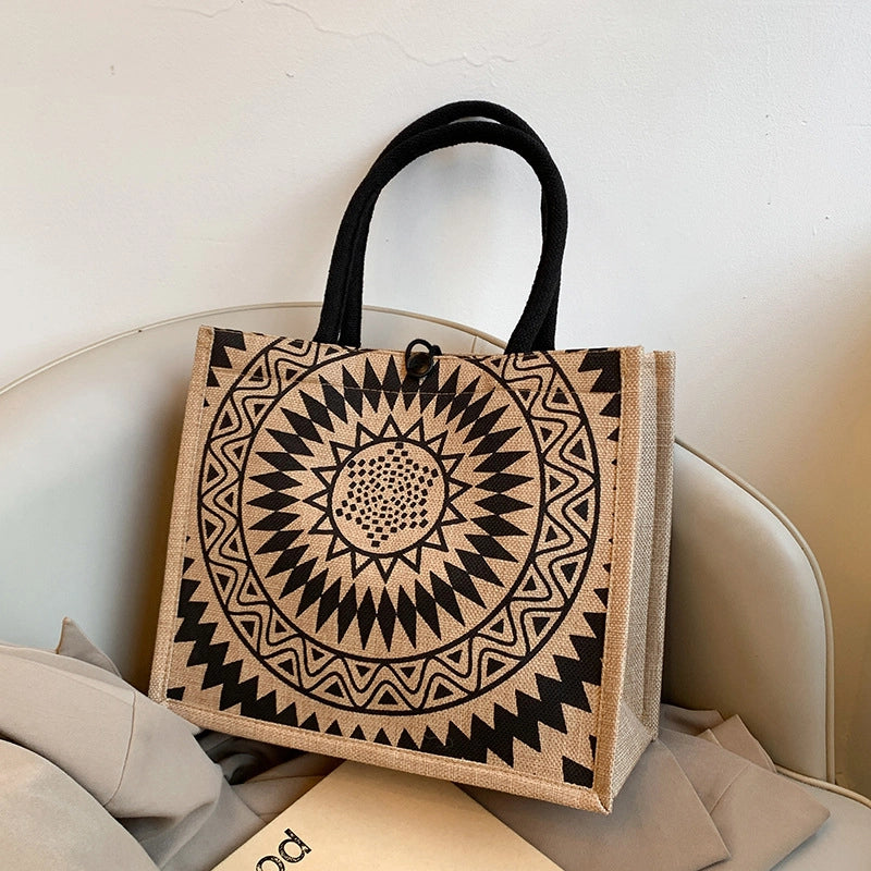 Women's Large Cotton And Linen Letter Butterfly Elegant Streetwear Square Lock Clasp Handbag