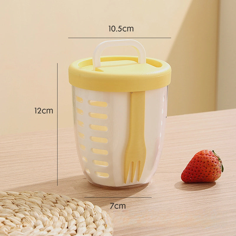 Leachable Fruit Cup With Fork Portable Picnic Box Large Capacity Storage Poke Plastic Cup Sealed Leakproof Salad Box