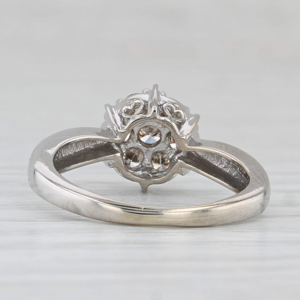 Diamond Cluster Engagement Ring 14k White Gold Size 5.5