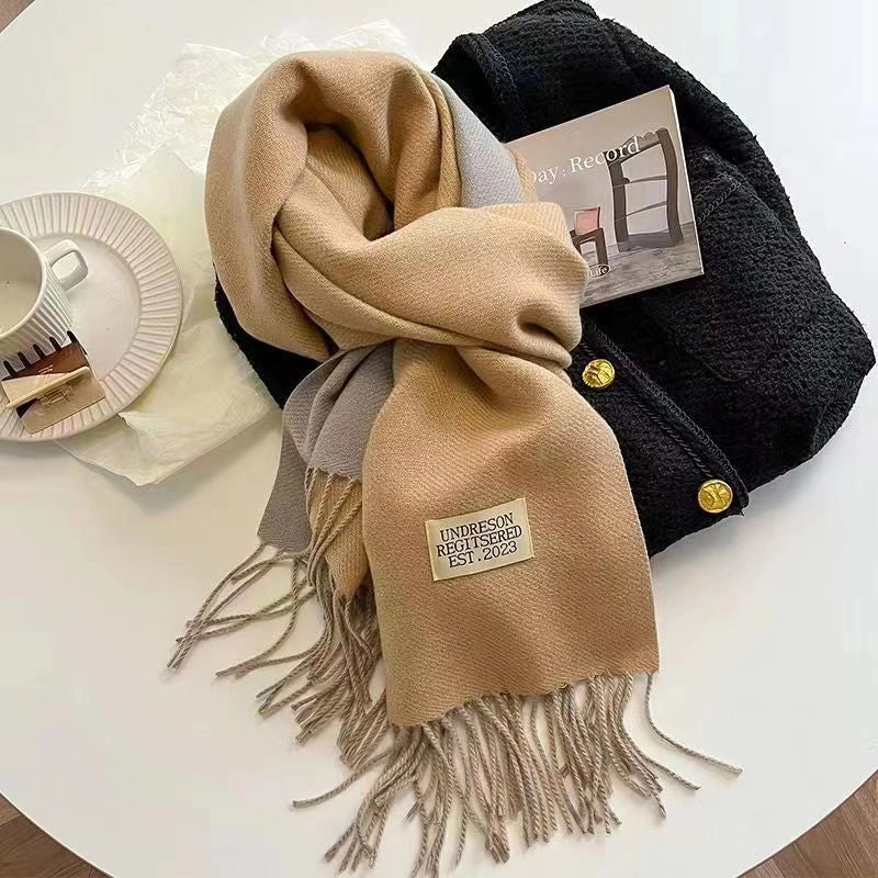 Solid Color Double-sided Tassel Scarf For Women Autumn And Winter New Warm Cashmere-like Scarf Thickened Student Shawl