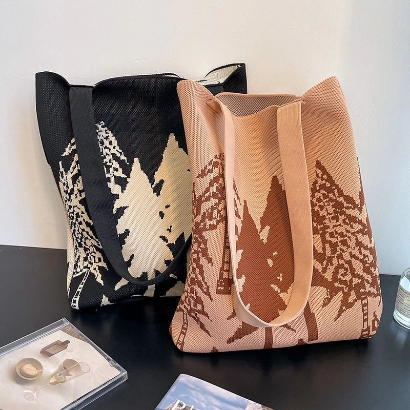 Women's Medium Knit Tree Vintage Style Open Shoulder Bag