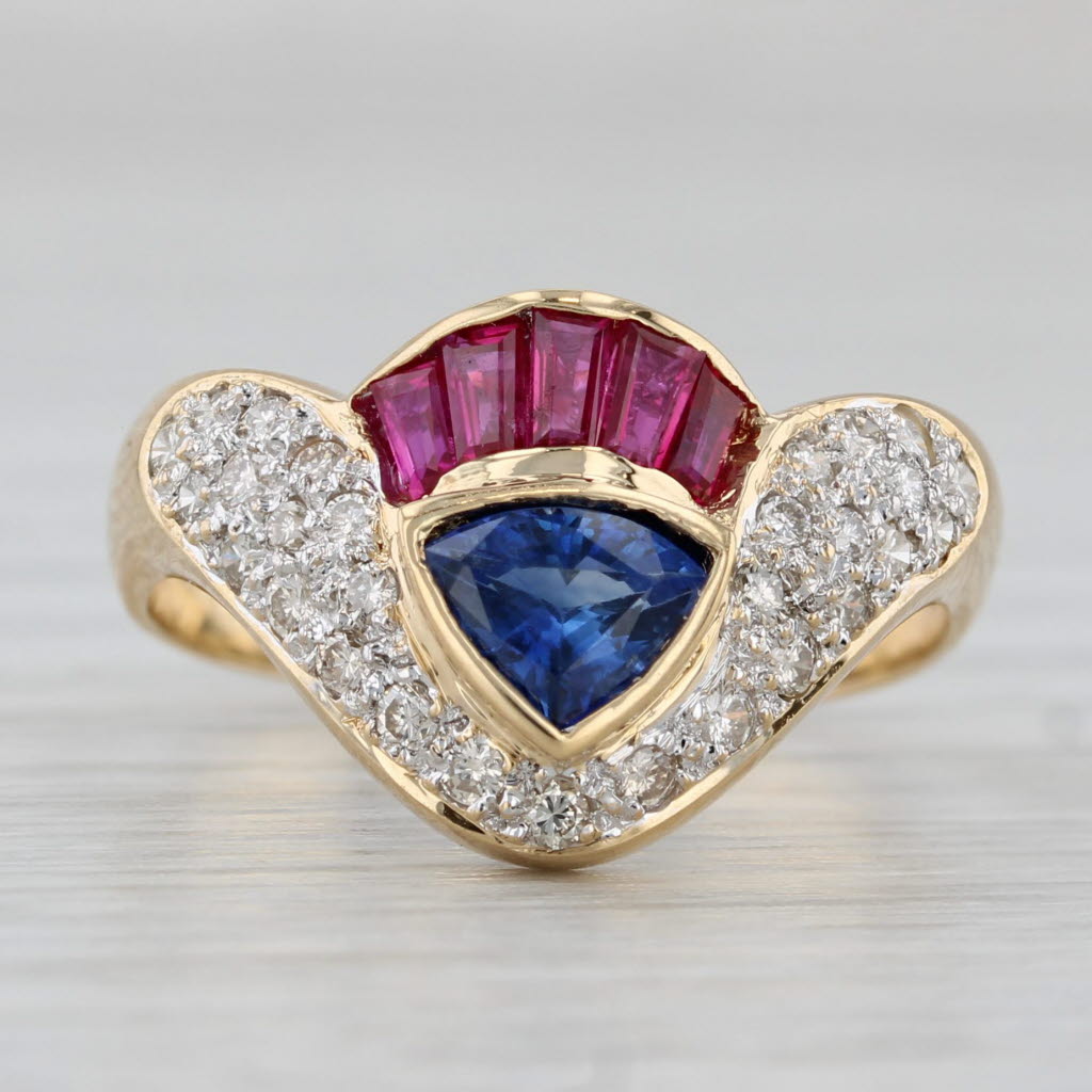 1.25ctw Ruby Sapphire Diamond Ring 18k Yellow Gold Size 6.5
