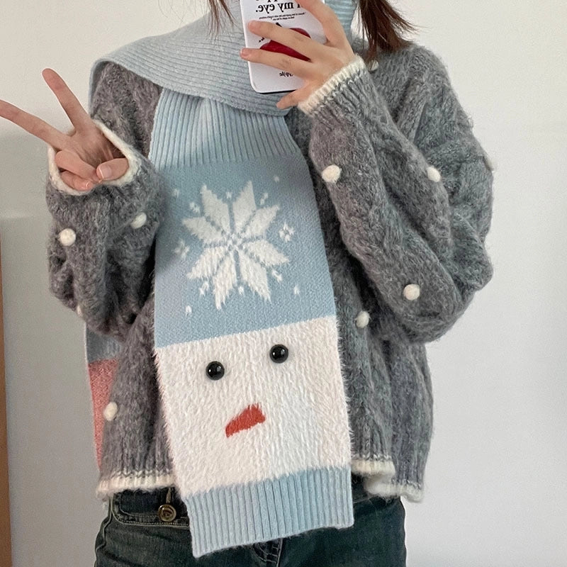 Women's Cartoon Style Sweet Snowman Snowflake Imitation Mink Bejirog Scarf