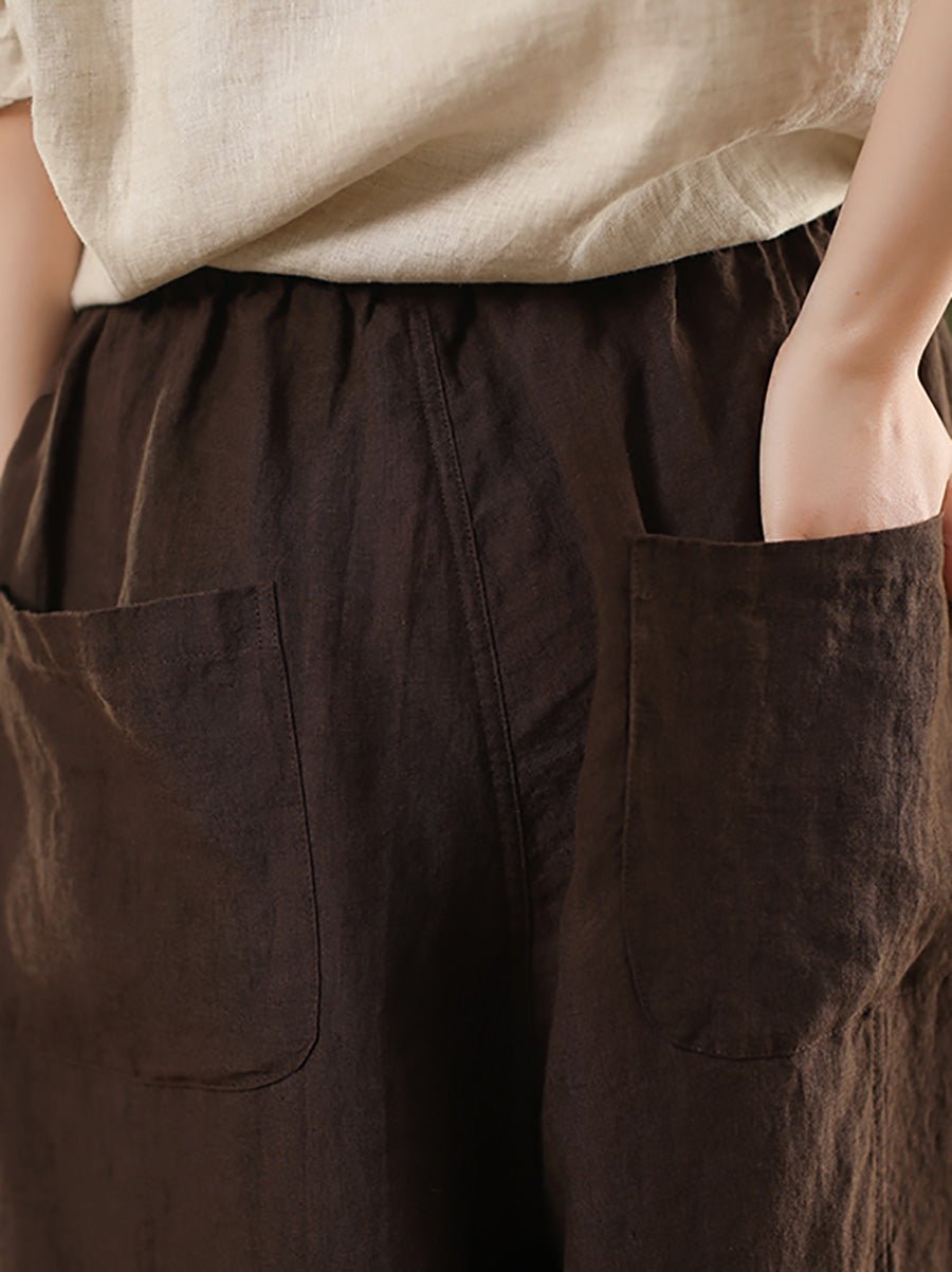 Women Summer Casual 100%Linen Straight Cropped Pants