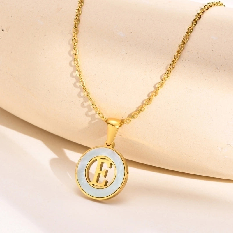 201 Stainless Steel INS Style Minimalist Plating Hollow Out Inlay Letter Shell Necklace Pendant