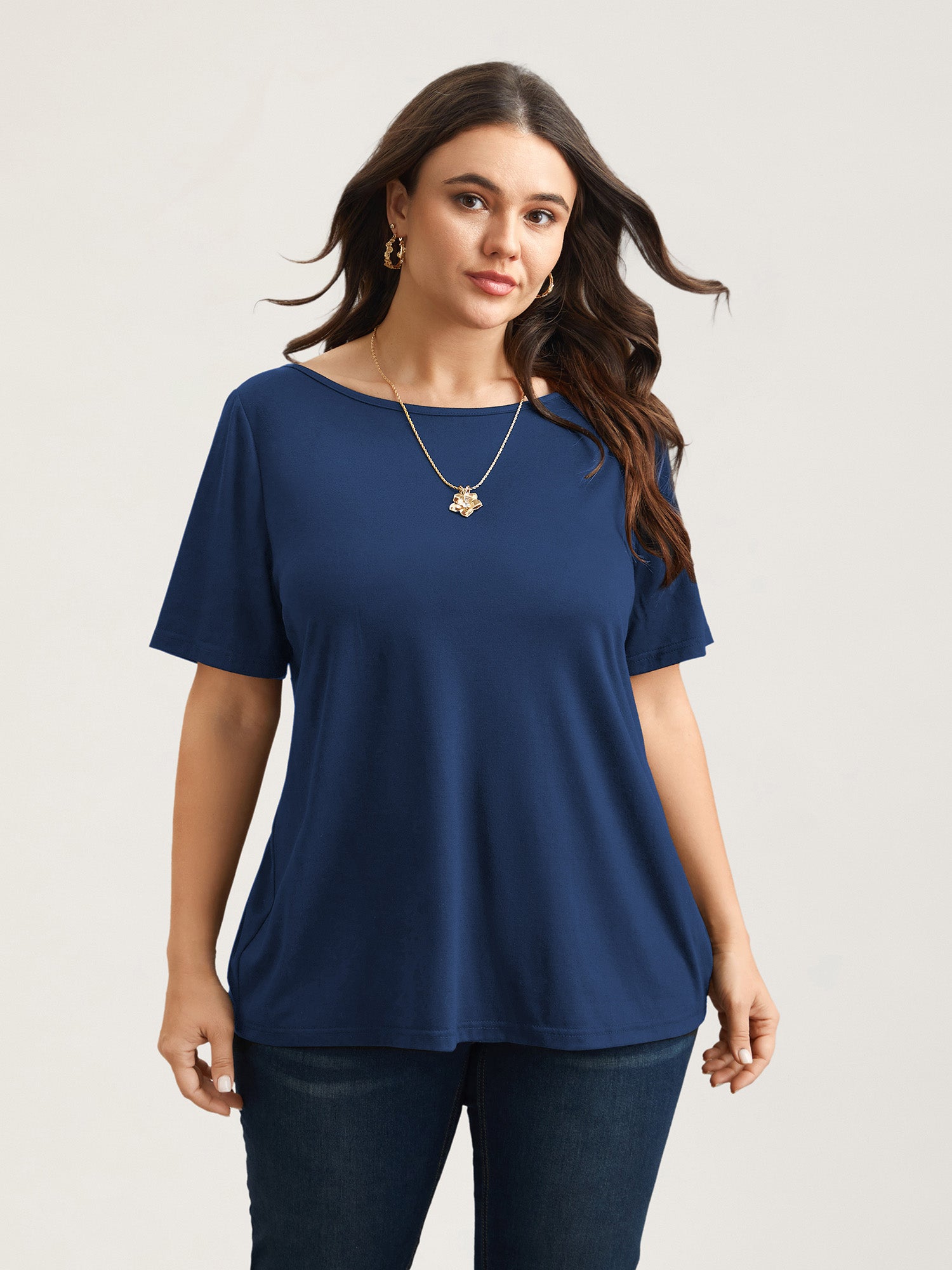 Butterfly Back Stretchy Round Neck T-Shirt