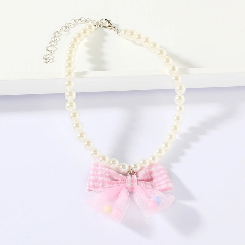 Cute Minimalist Plastic Bow Knot Beaded Pet Collar