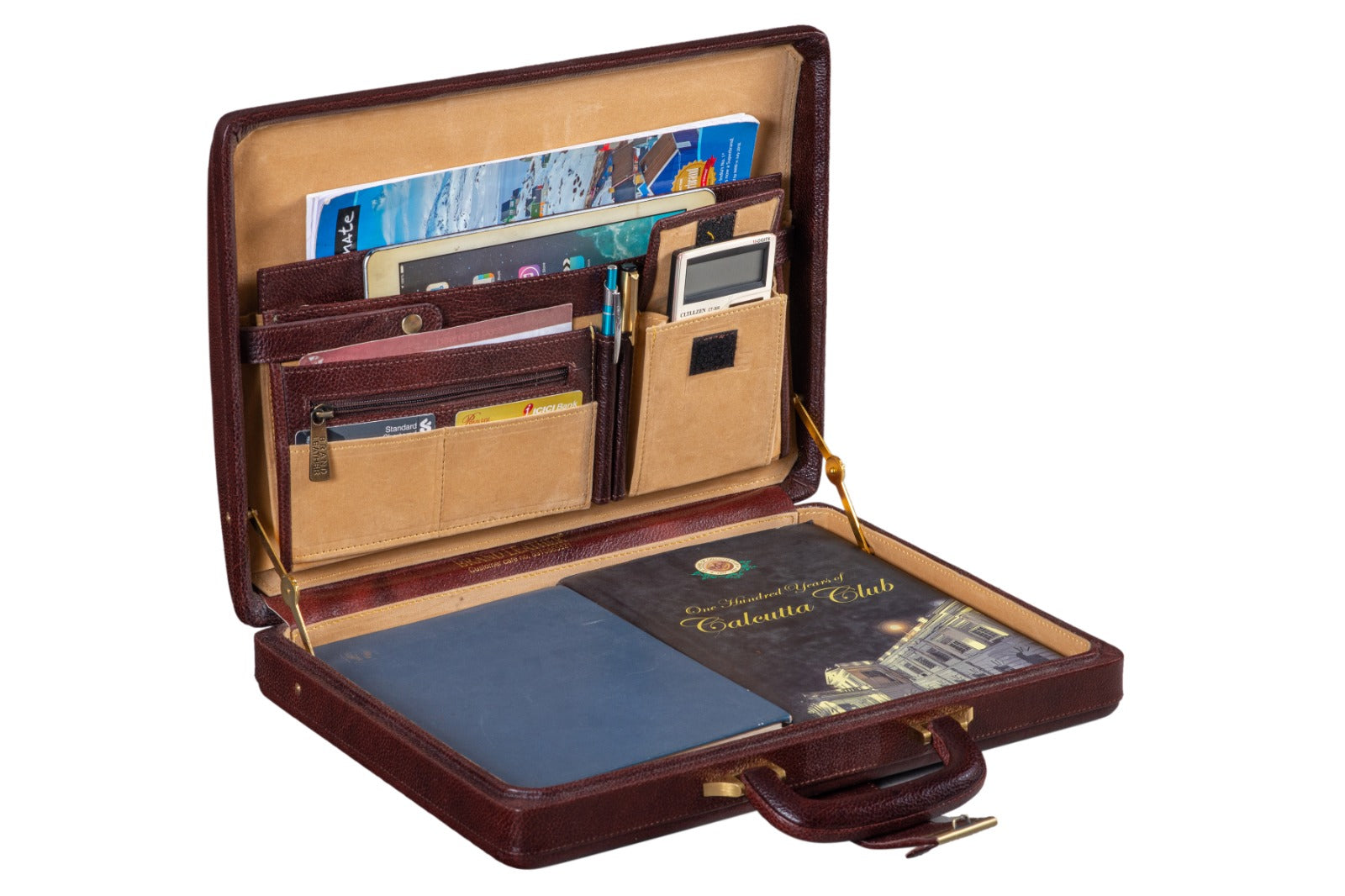 Leather Executive Men's Leather Attache Briefcase. Brown