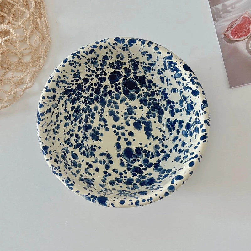 Enamel Splash-ink Bowl Cup Cereal Fruit Salad Bowl Internet Celebrity Enamel Bowl Splash-ink Bowl Tableware Set
