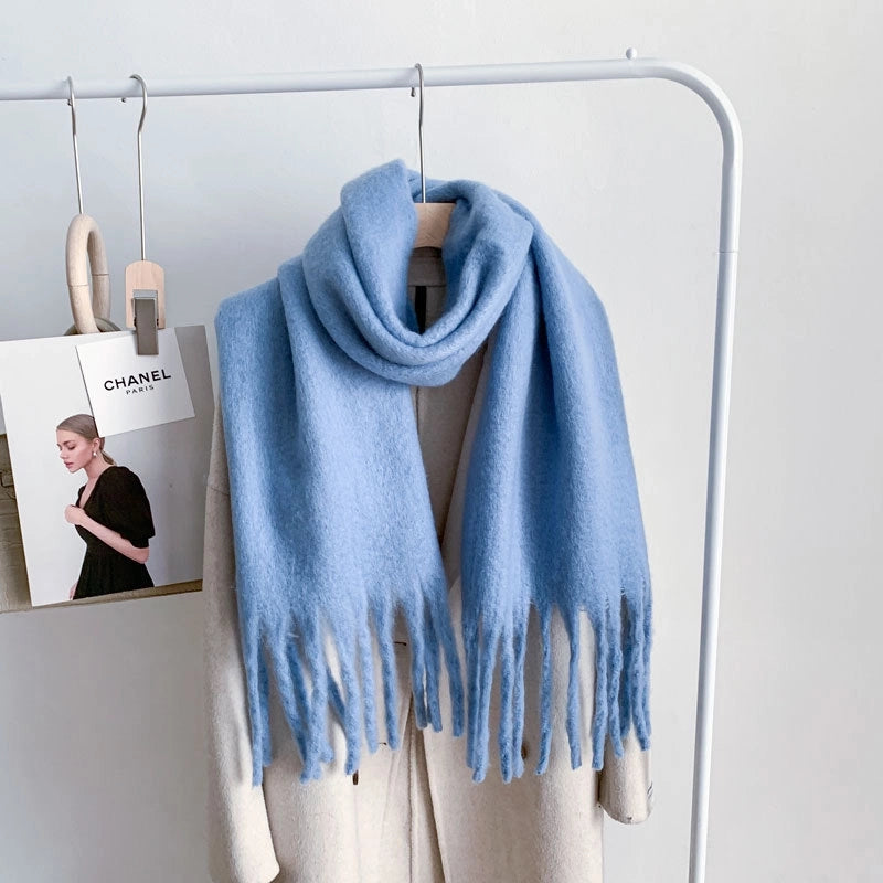 Women's Minimalist Solid Color Imitation Cashmere Tassel Scarf