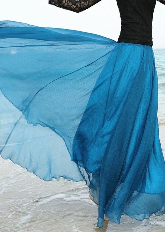 Natural Mulberry Elastic Waist Chiffon Maxi Skirt Summer
