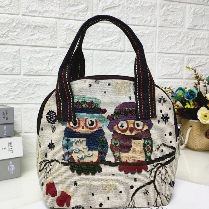 Women's Cotton And Linen Animal Cute Weave Shell Zipper Handbag