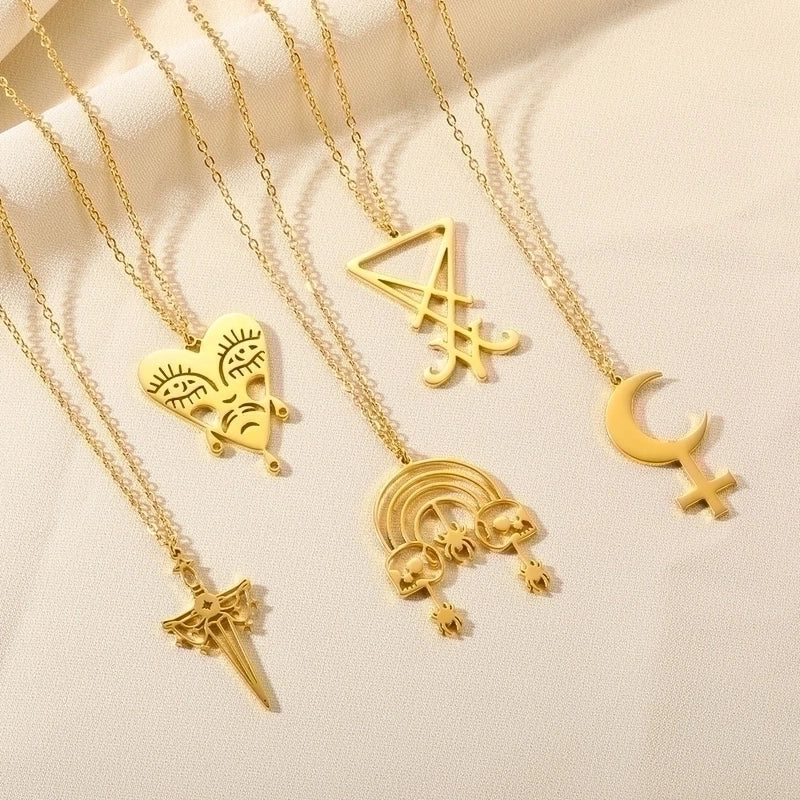 Minimalist Devil's Eye Heart Shape Butterfly Stainless Steel Plating Hollow Out Pendant Necklace