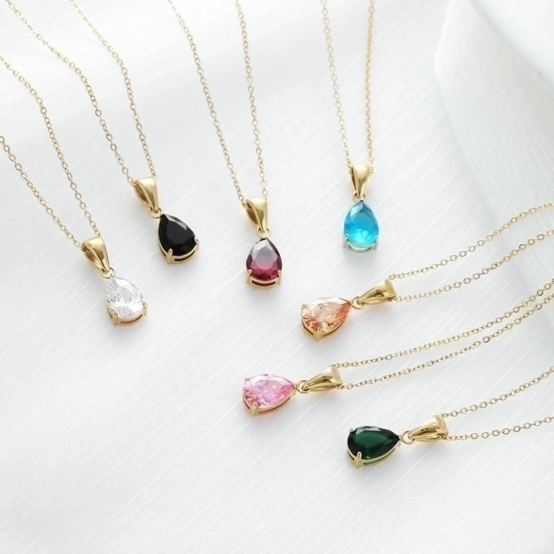 2 Pieces Fashion Water Droplets 304 Stainless Steel Zircon White Gold Plated Gold Plated Inlay Necklace