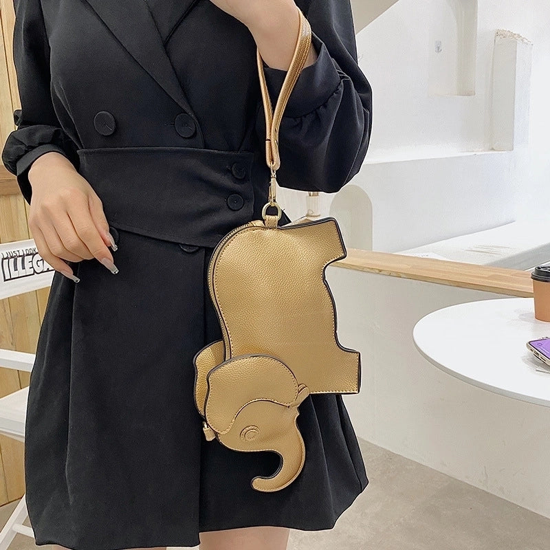 Women's Small Pu Leather Elephant Streetwear Elephant-shaped Zipper Crossbody Bag