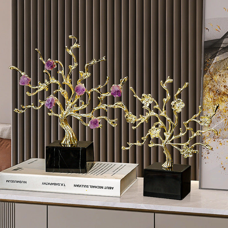 LUXURY GOLDEN BRANCH AMETHYST ORNAMENT – ELEGANT HOME & OFFICE DECOR