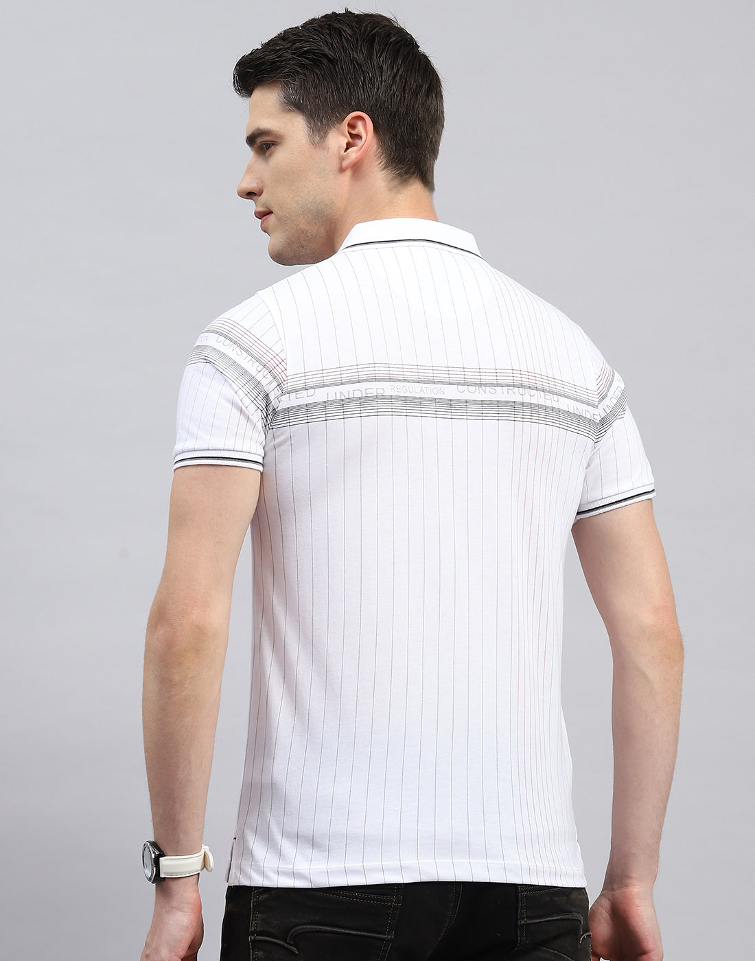 Men White Printed Polo Collar Half Sleeve T-Shirt