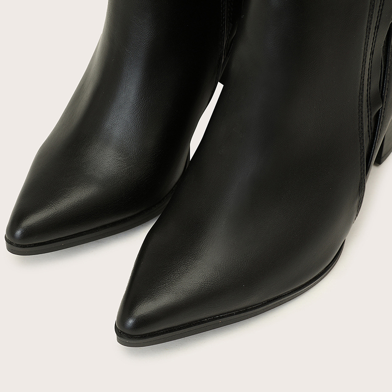 Stitching Studded Pointy Toe Chunky Heels Chelsea Boots