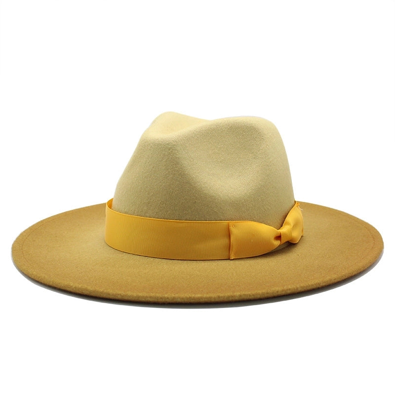 Style Big Brim Woolen Hat Gradient Color Two-color Jazz Hat Autumn And Winter Men's And Women's Hat Felt Hat JZ-013