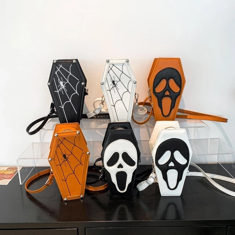 Halloween Women's Small Pu Leather Spider Web Skull Basic Sewing Thread Zipper Shoulder Bag Crossbody Bag