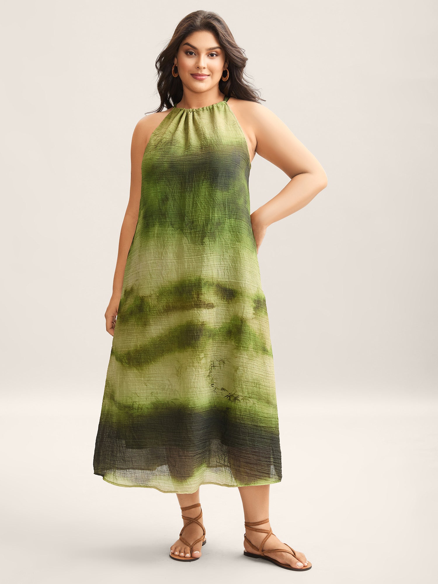 Tie-Dye Pattern Pockets Midi Dress