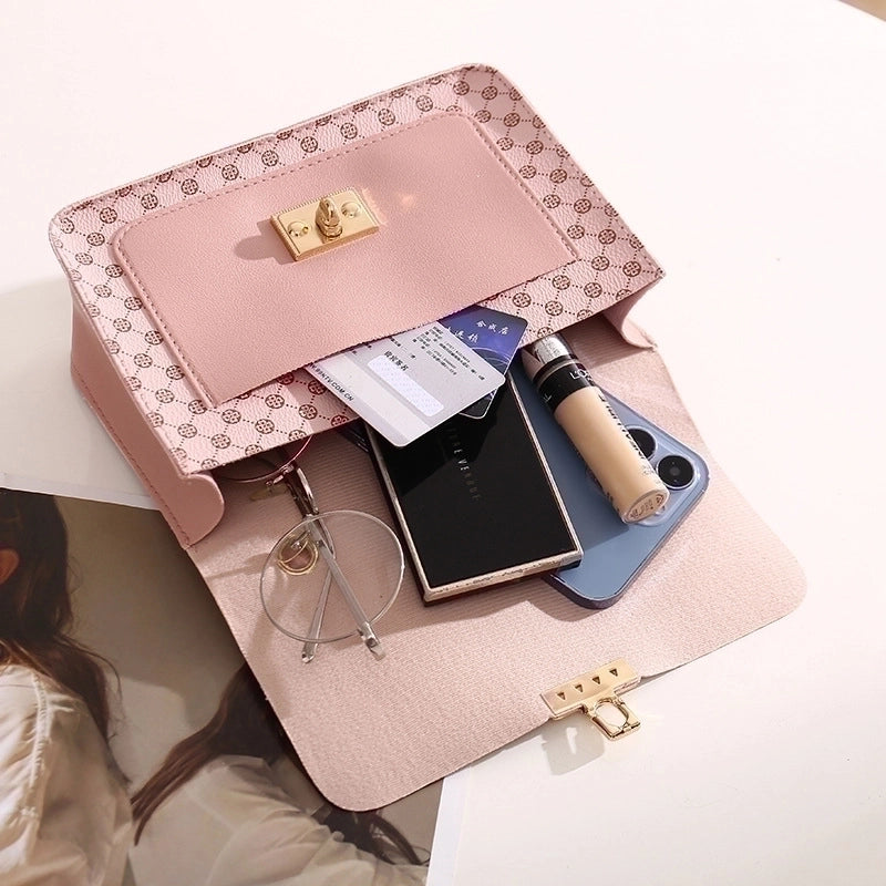 Women's Small Pu Leather Printing Cute Square Lock Clasp Crossbody Bag