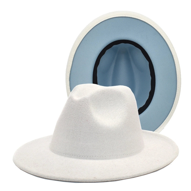 Popular Two-color Woolen Hat Women's Fashion Wide-brimmed Felt Hat Hat Jazz Hat Men