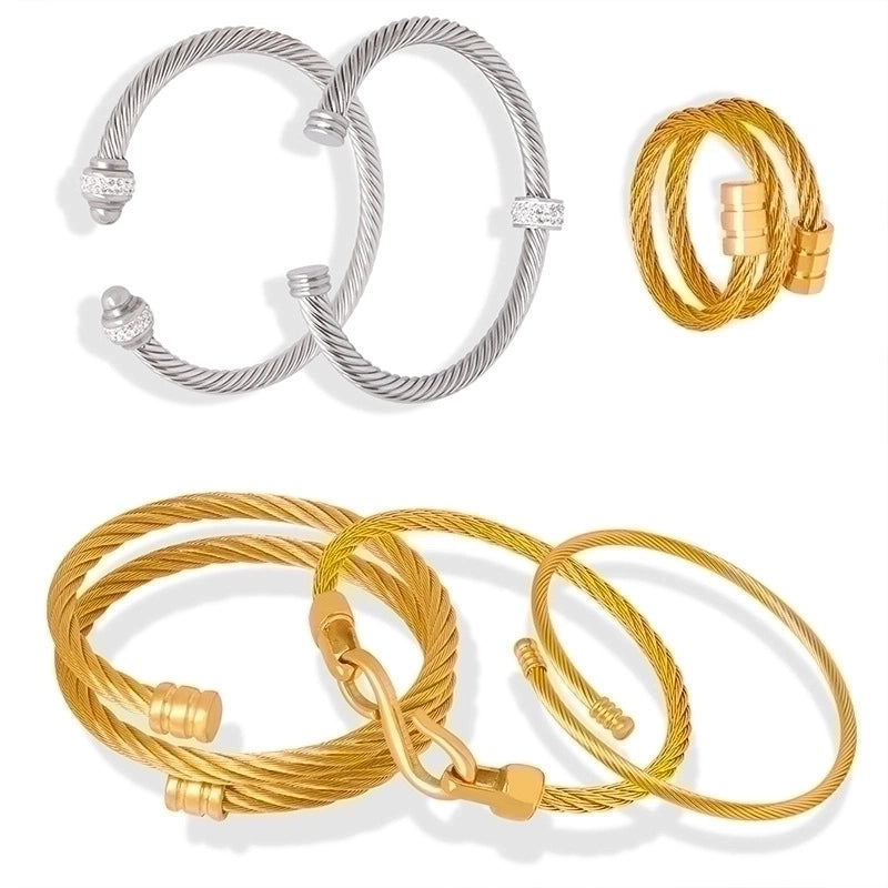 Minimalist Solid Color Titanium Steel Rhinestones 18K Gold Plated Plating Inlay Rings Bracelets