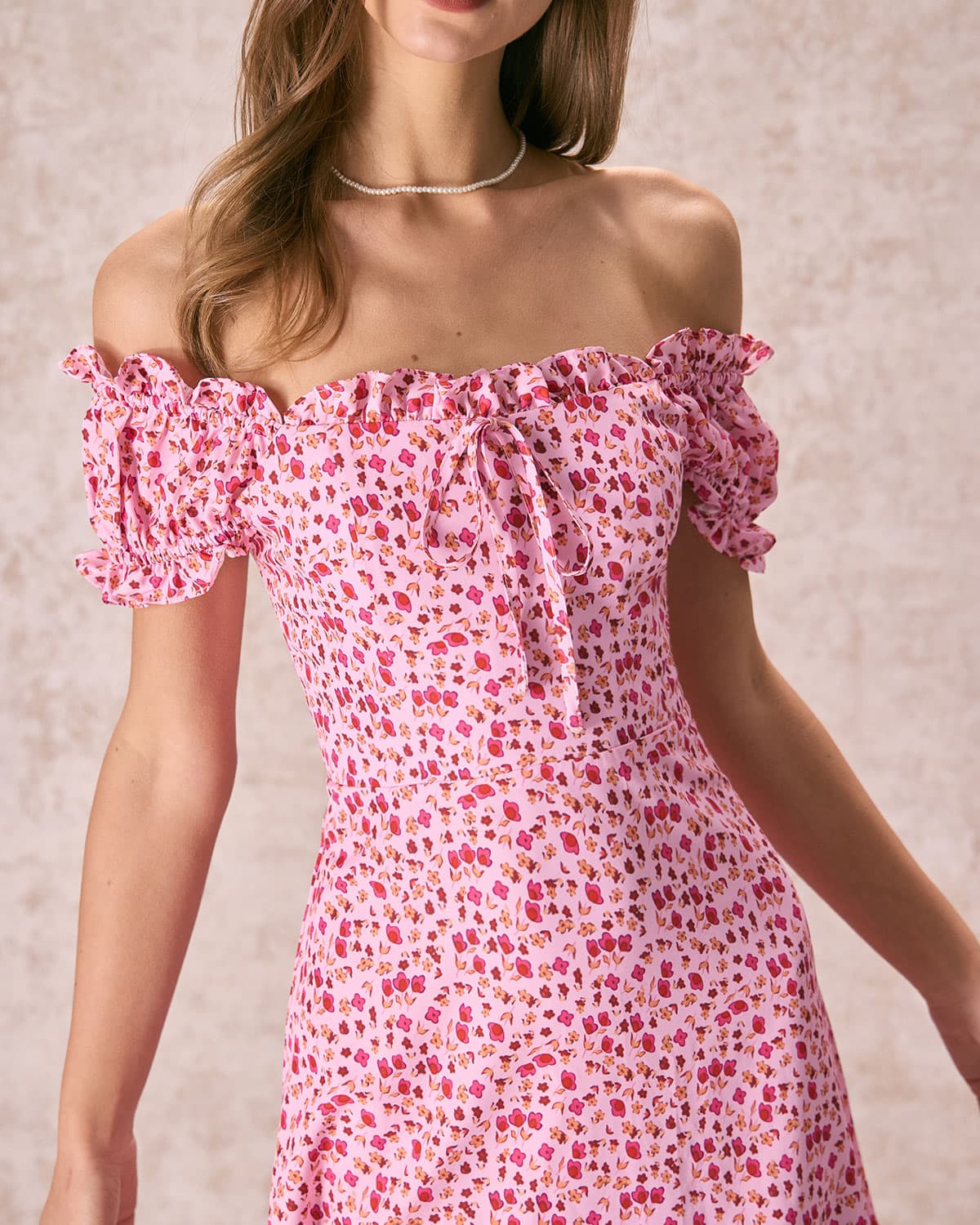The Pink Square Neck Puff Sleeve Floral Mini Dress