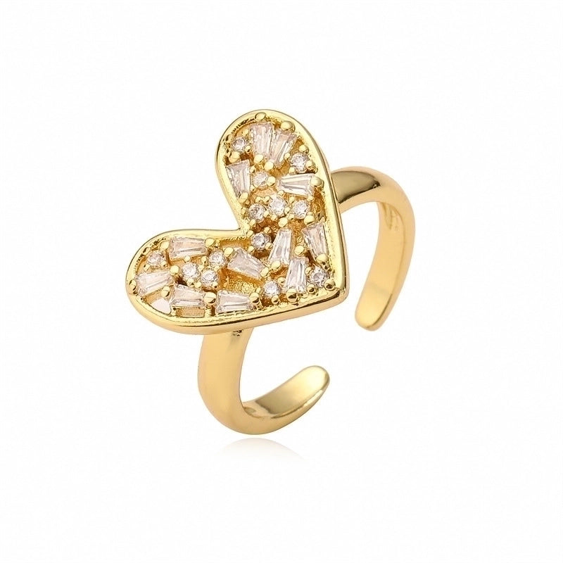 Fashion Heart-shaped Copper Inlaid Zircon Ring